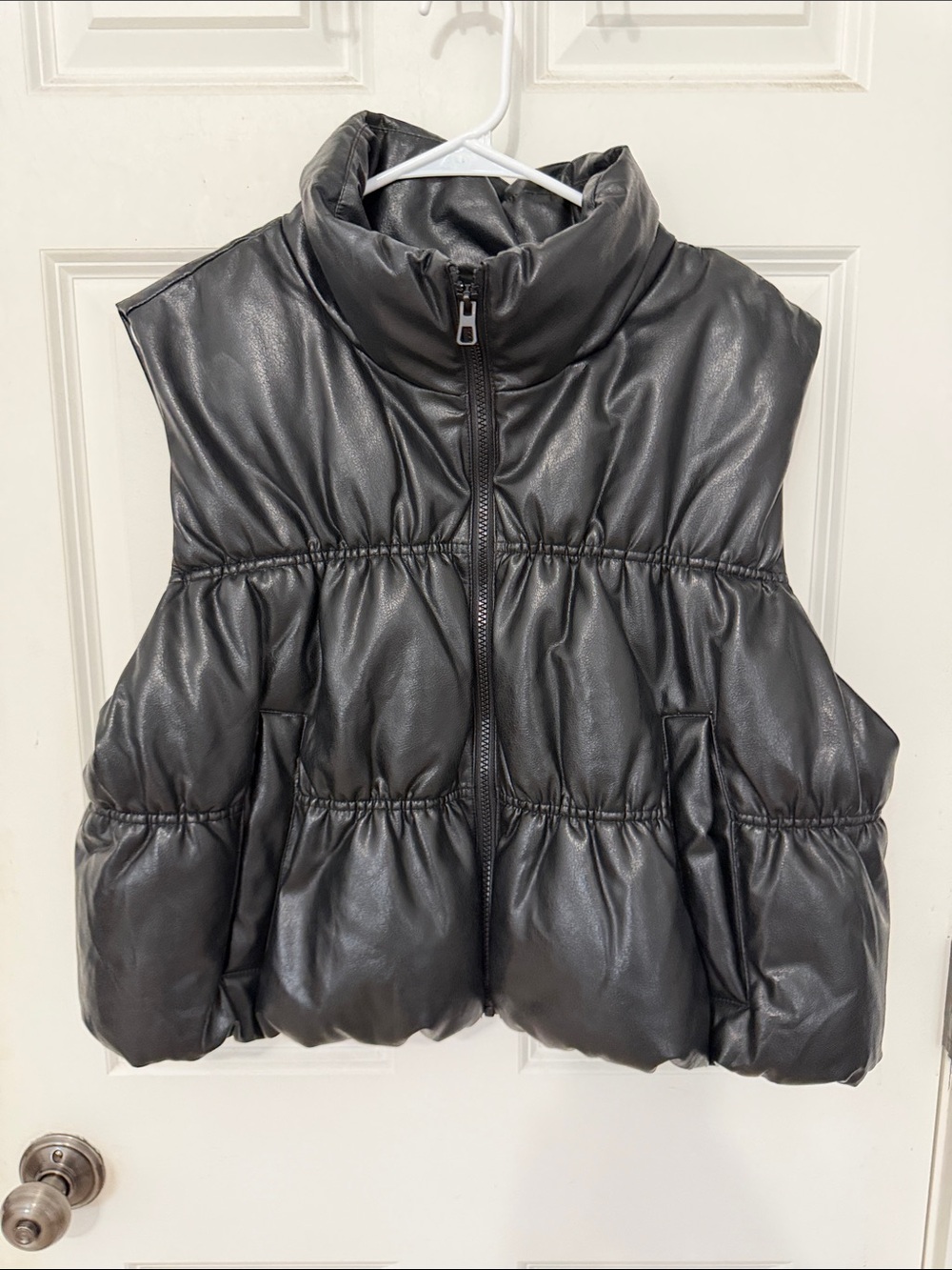 H&M Divided Black Faux Leather Puffer Vest size XL
